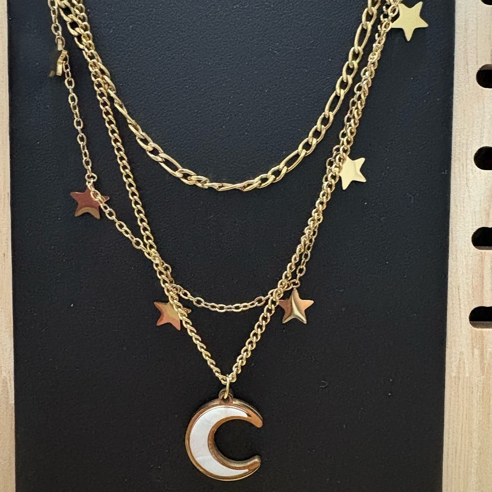 COPY - Gold and White Crescent Moon Necklace